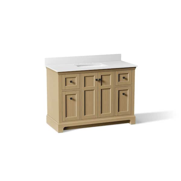 Baskin 48 in. Single Sink Light Oak Bath Vanity with Bianco Bella Quartz Top