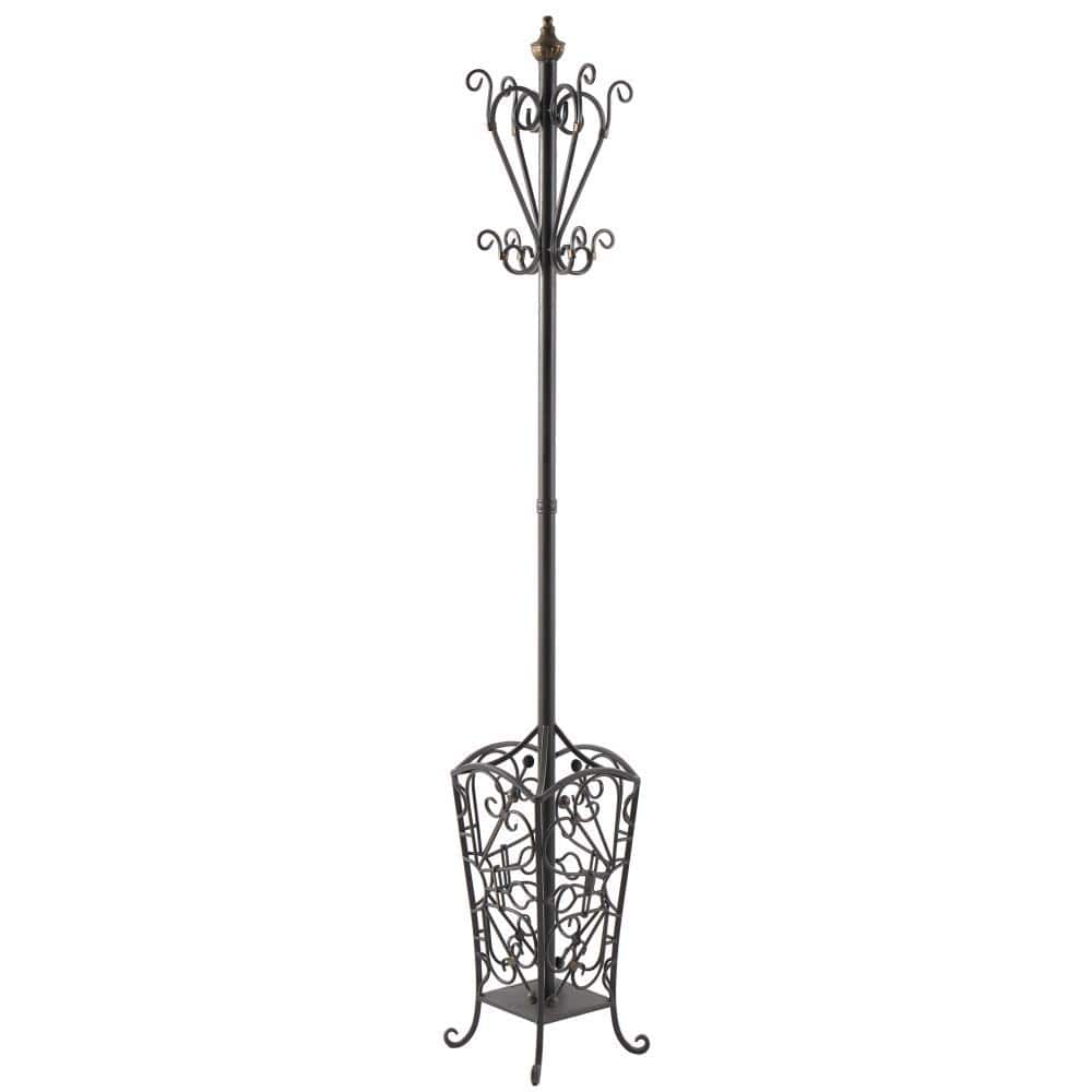 74 in. Black Metal Vintage Style Coat Rack with Scroll Designs - thumbnail 2