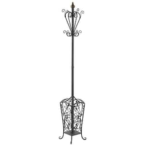 74 in. Black Metal Vintage Style Coat Rack with Scroll Designs