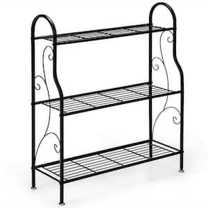 33.5 in. Tall Indoor Outdoor Black Steel Plant Stand (3-Tiered)