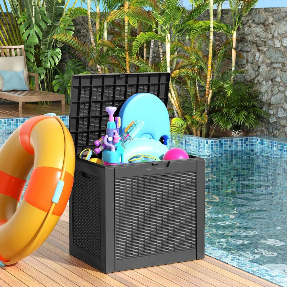 Black Lockable Resin Wicker Deck Box for Outdoor Storage