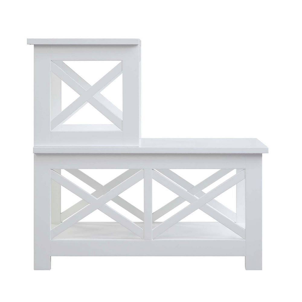 White MDF 2 Step Chairside End Table with X Side Frames
