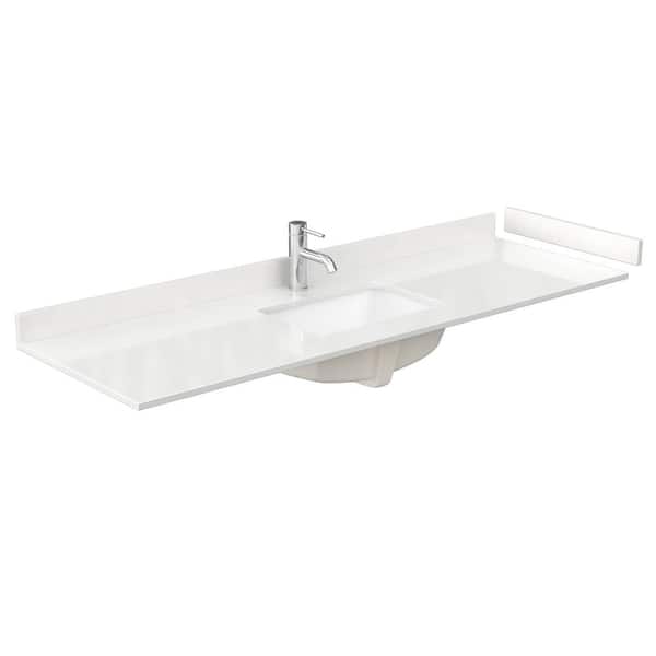 Wyndham Collection 66 in. W x 22 in. D Quartz White Rectangular Single Sink Bathroom Vanity Top in White