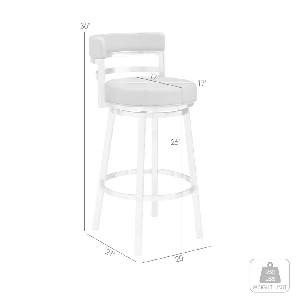 Sleek Swivel 30" Bar Height Grey Faux Leather & Brushed Stainless Steel Stool