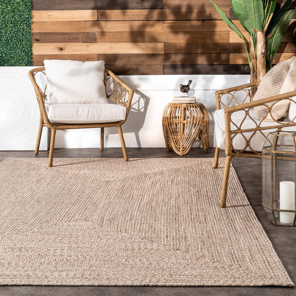 Tan Oval 4' x 6' Braided Synthetic Indoor/Outdoor Rug