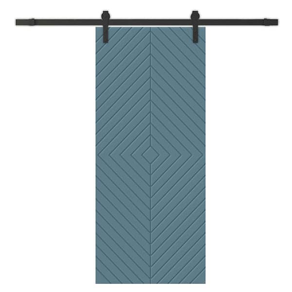 CALHOME Diamond 36 in. x 96 in. Fully Assembled Dignity Blue Painted MDF Modern Sliding Barn Door with Hardware Kit