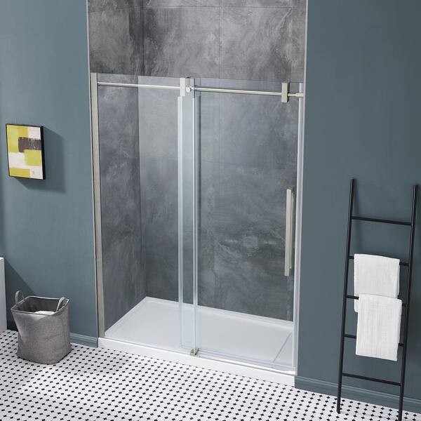 Ove Decors Marylou 32 In L X 60 W 78 74 H Alcove Shower Kit With Sliding Frameless Door And Pan Chrome 15skc Mary60 Ch Sliding Frameless Shower Door, Ove Decors Sliding Shower Door