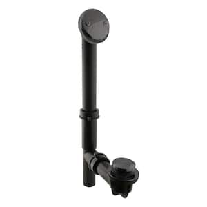 14 in. Black Poly Bath Waste & Overflow with Tip-Toe Drain Plug and 2-Hole Faceplate, Matte Black
