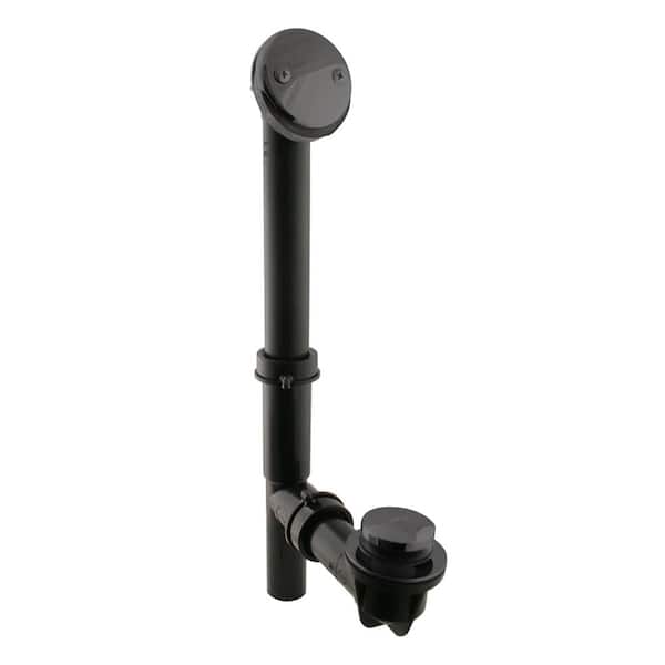 Westbrass 14 in. Black Poly Bath Waste & Overflow with Tip-Toe Drain Plug and 2-Hole Faceplate, Matte Black