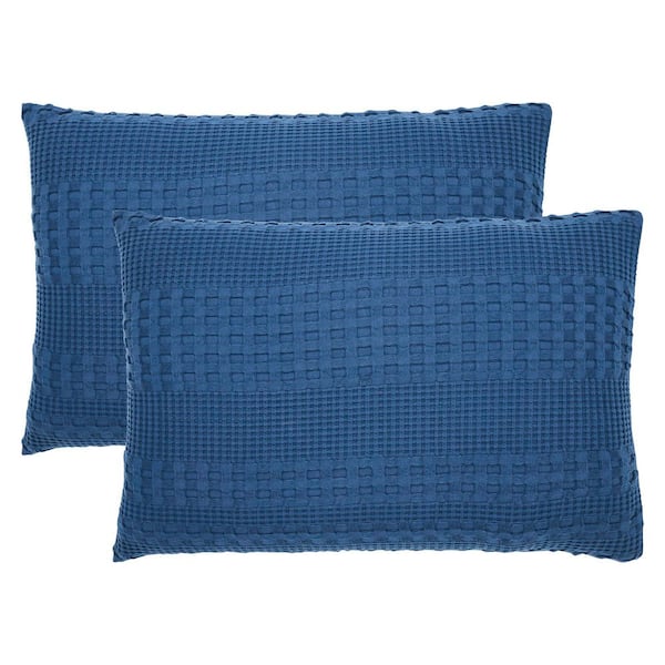 Waffle Weave Navy Blue Cotton Queen Sham (Set of 2)