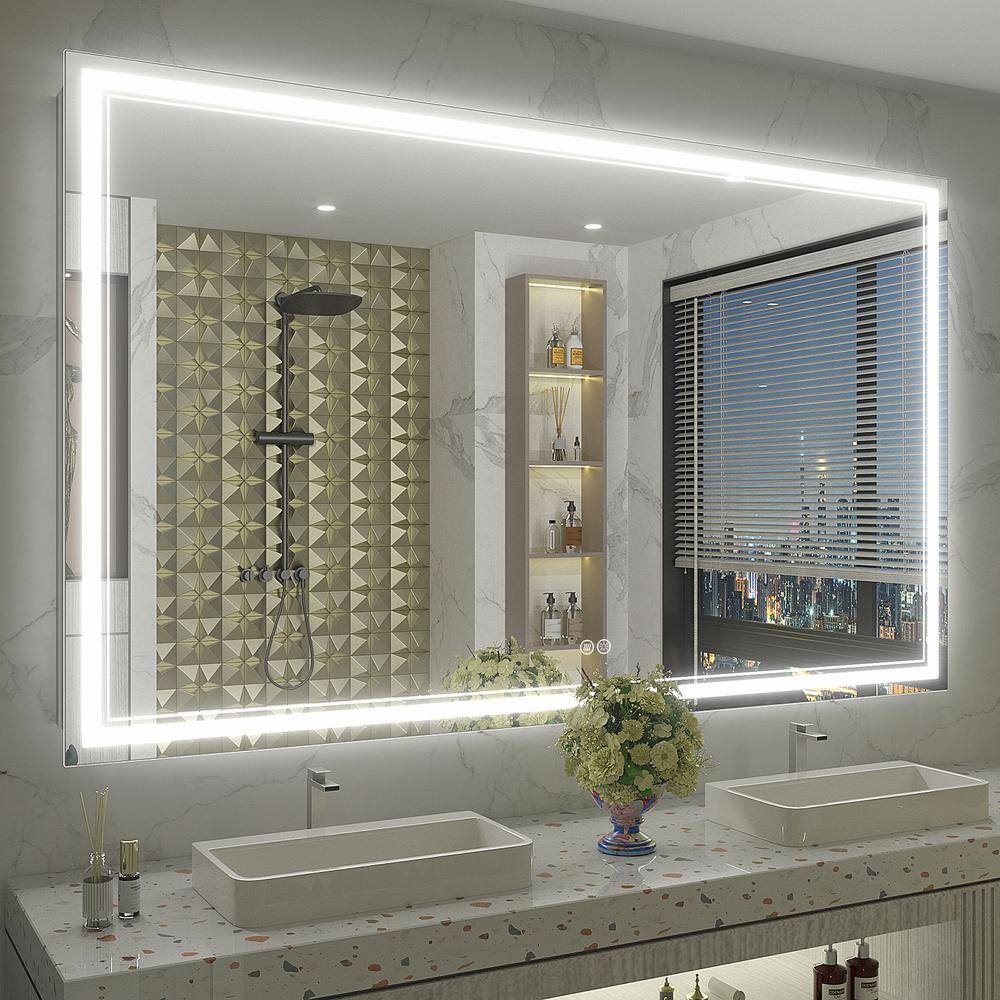 60 in. W x 36 in. H Large Rectangular Frameless Front LED Lights Anti-Fog Wall Bathroom Vanity Mirror in Tempered Glass price history on PriceWatchPro