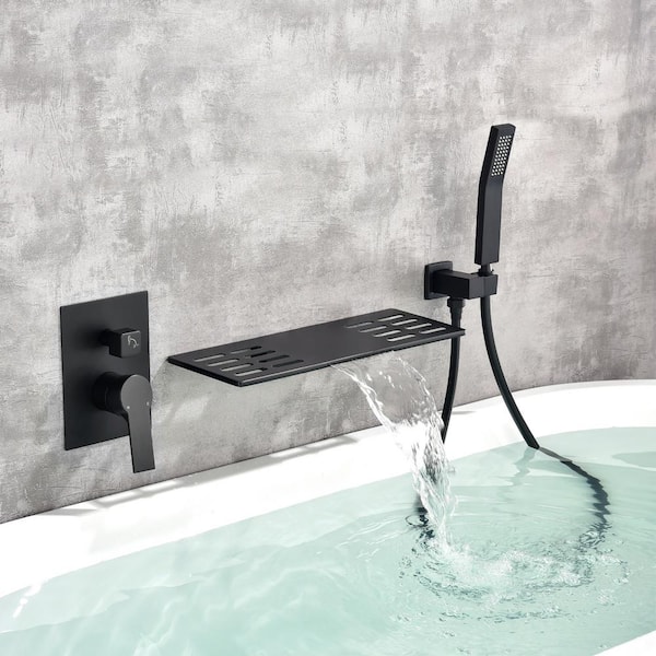 Matte fashion Black Waterfall Bathtub Faucet with Handheld Shower ef218