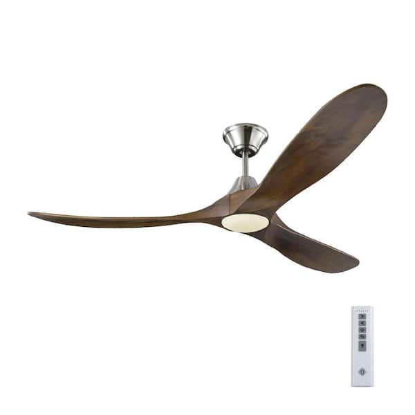 Generation Lighting Maverick LED 60 in. Integrated LED Indoor/Outdoor Brushed Steel Ceiling Fan with Dark Walnut Blades with Remote Control