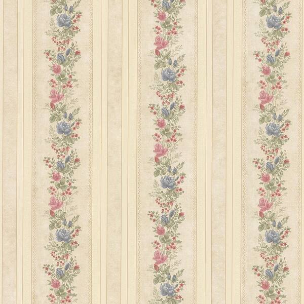 Mirage Alexis Beige Satin Floral Stripe Wallpaper