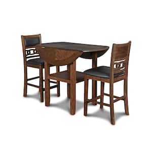 Gia 3-Piece Wood Counter Set with 42 in. Counter Drop Leaf Table and 2 Chairs, Brown