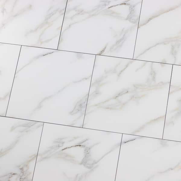 Tuscan Style Calacatta Gold Square 8 in. x 8 in. Marble Look Glass Wall Tile (16 sq. ft.)