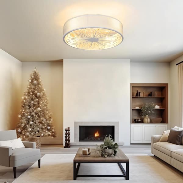 20 in. 4-Light Low Profile Modern Indoor Caged Enclosed White Flush Mount Ceiling Fan with Light kit and Remote Bedroom