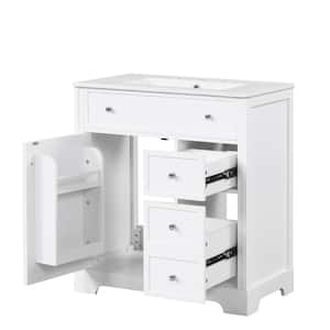 30 in. W x 18 in. D x 34 in. H Single Sink Freestanding Bath Vanity in White with White Ceramic Top