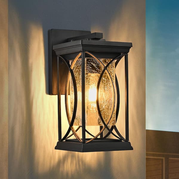 14 in.1-Pack Black NoMotion Sensing Dusk to Dawn Outdoor Hardwired Wall Lantern Scone Clear Glass with No Bulbs Included