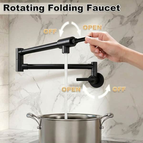 Farmhouse Double Handle Wall Mount Pot Filler with Solid Brass Instruction in Matte Black