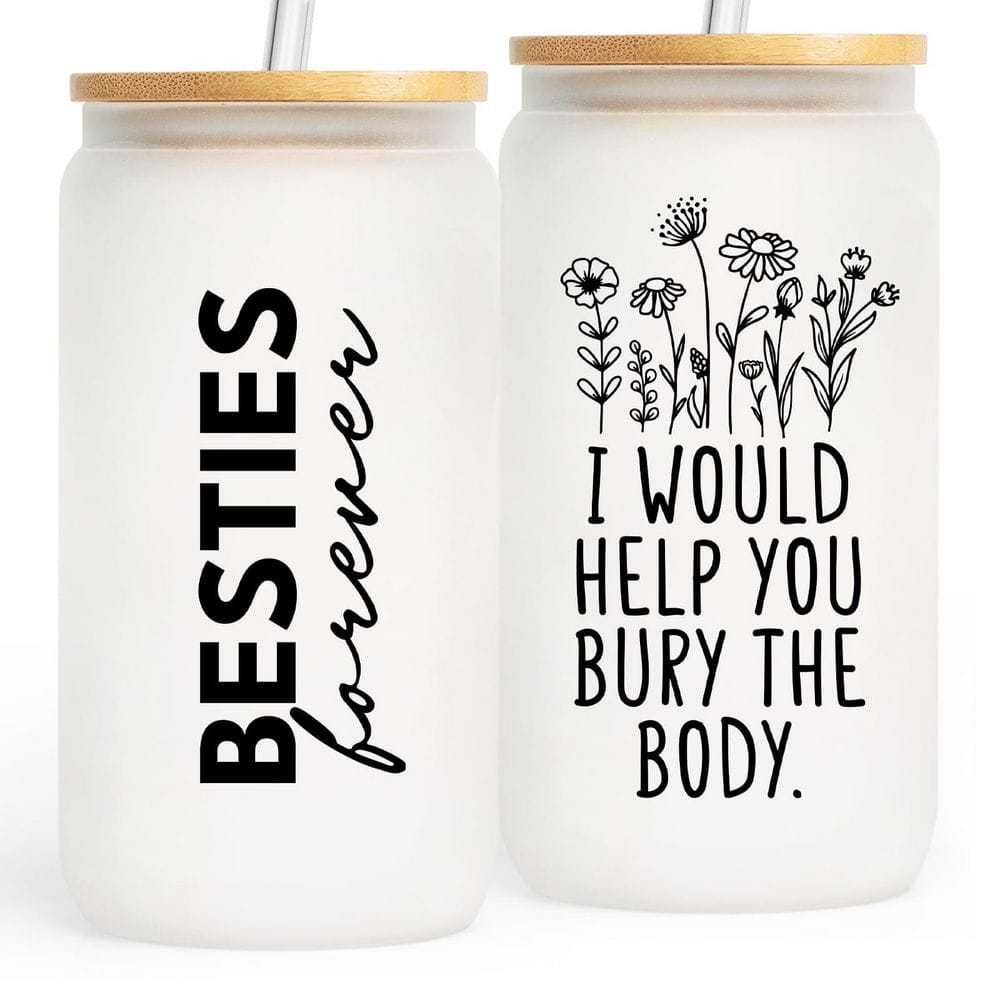 16 oz Frosted Glass Tumbler Cup with Bamboo Lid and Straws, Funny Friendship Gift Set for Women Bestie price history on PriceWatchPro