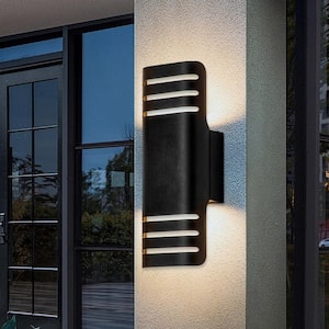Seager 2-Light Integrated LED Black Modern Rectangle Outdoor Hardwired Cylinder Wall Scone