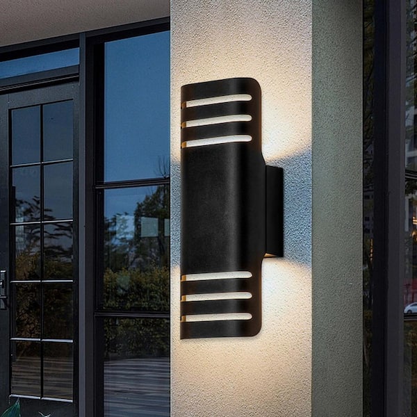 RRTYO Seager 2-Light Integrated LED Black Modern Rectangle Outdoor Hardwired Cylinder Wall Scone