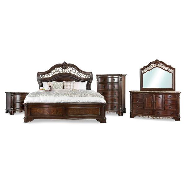 William S Home Furnishing Menodora Brown Cherry Queen Adjustable Panel Headboard With Chest 5 Piece 7311q 5pc The Depot William S Home Furnishing Menodora, Mollai Collection King Bed