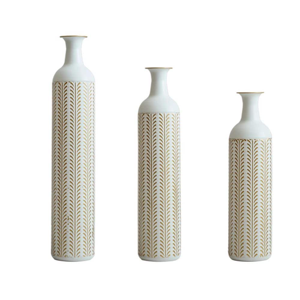 Modern Style Gorgeous 32 in. White Large Glazed Metal Cylinder Floor Decora