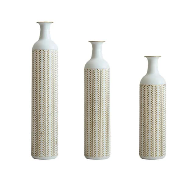Unbranded Modern Style Gorgeous 32 in. White Large Glazed Metal Cylinder Floor Decorative Vase (set of 3) for Living Dining Room