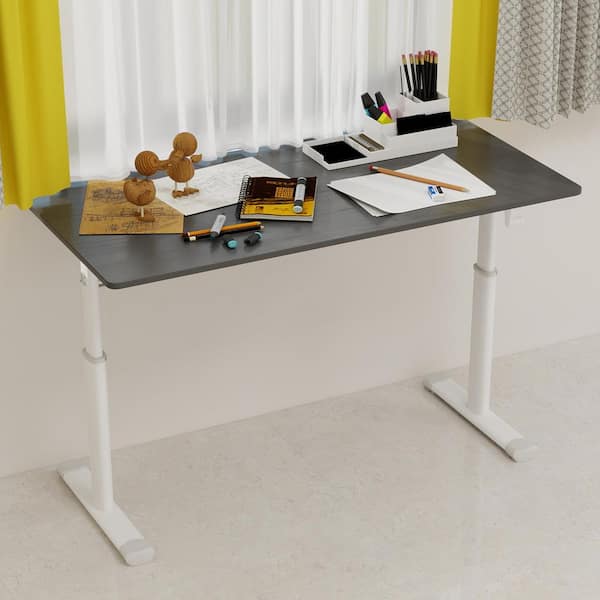 Dunford 47.24 in. Rectangle Grey+White Wood and Metal Adjustable Office Desk Computer Tables