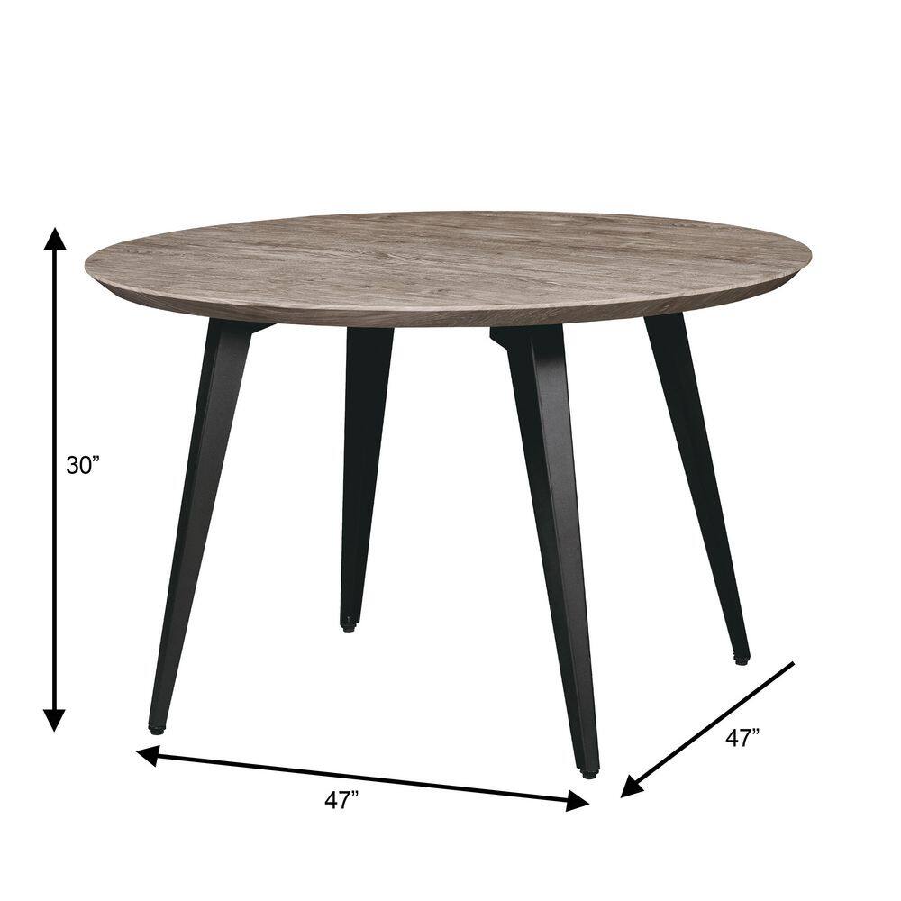 47" Round Weathered Oak Dining Table with Metal Legs