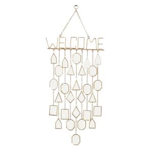 36 in. Gold Metal Welcome Sign Windchime with Mirrored Glass