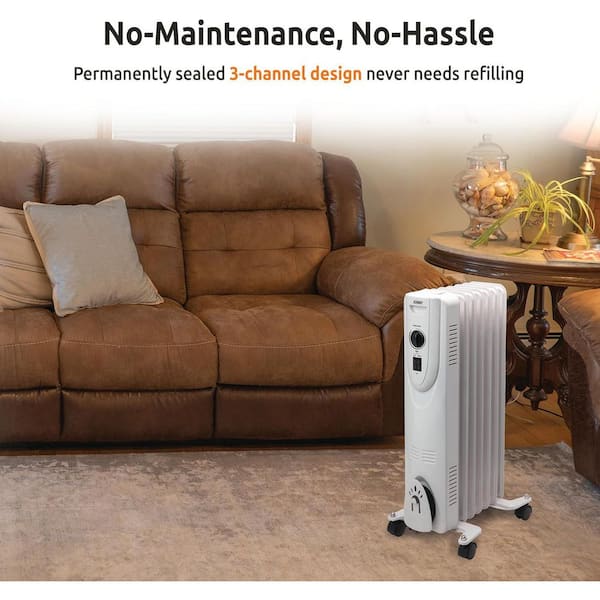 Oil-Filled Radiant Radiator Heater, Adjustable Thermostat, Tip-Over Switch and Overheat Protection, for Home and Office