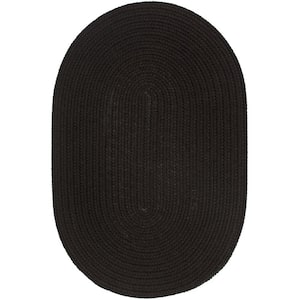 Texturized Solid Black Poly 3 ft. x 5 ft. Oval Braided Area Rug