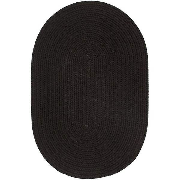 Unbranded Texturized Solid Black Poly 7 ft. x 9 ft. Oval Braided Area Rug