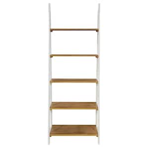 Medford 72 in. White Distressed Wood 5-Shelf Ladder Bookcase