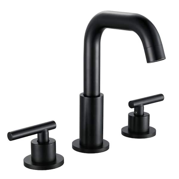 Heemli Arc 8 in. Widespread Double Handle Bathroom Faucet with 360-Degree Rotation in Black