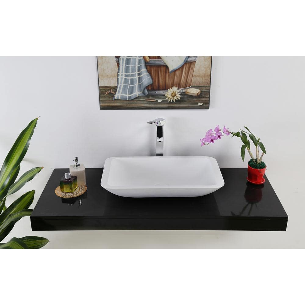 Glossy White Resin Rectangular Vessel Sink