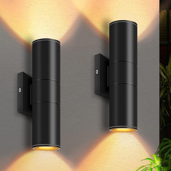 HKMGT Black Outdoor Hardwired Cylinder Lantern Sconce with
