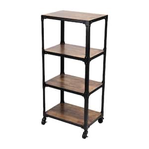 39 in. x 18 in. x 12 in. 4-Tier Metal with Wood Mobile Utility Cart Black