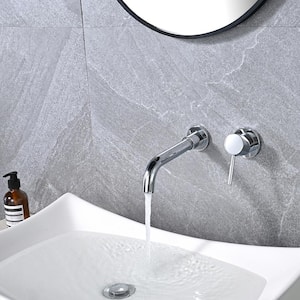 Swivel 8 in. Single Handle Wall Mounted Faucet with Flange and Rough-in Valve Bathroom Faucet in Polished Chrome