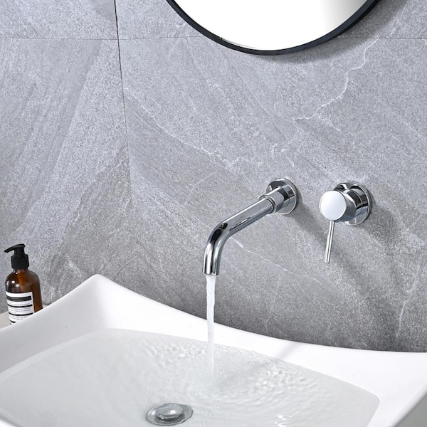 IVIGA Swivel 8 in. Single Handle Wall Mounted Faucet with Flange and Rough-in Valve Bathroom Faucet in Polished Chrome