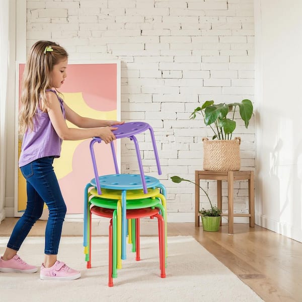 VECELO 6-Pack 12 in. Stackable Plastic Stools for Kids Classroom