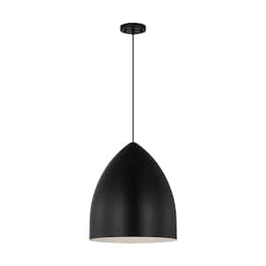 Huron 75-Watt 1-Light Midnight Black Large Pendant Light with Steel Shade and No Bulbs Included