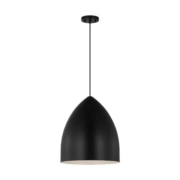 Huron 75-Watt 1-Light Midnight Black Large Pendant Light with Steel Shade and No Bulbs Included