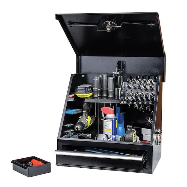 Montezuma SB180DB 18 in. W x 12 in. D 1-Drawer Black Steel Portable Shop Triangle Tool Box Chest for Sockets, Wrenches and Screwdrivers - 2