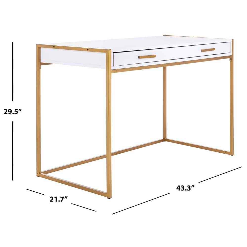 Elodie White and Gold Wood Home Office Desk with Drawer