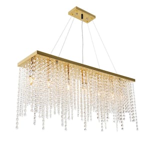 31.5 in. 40-Watt 7-Light Gold Modern Pendant Light with Clear Glass Shade and Adjustable Height, No Bulbs Included