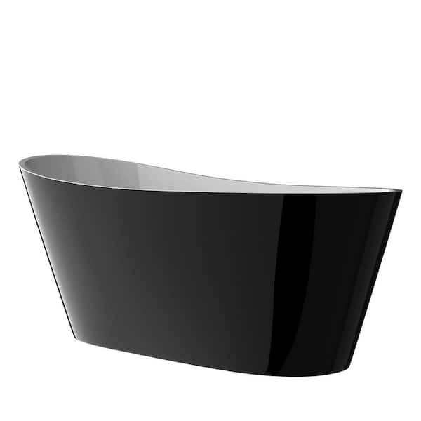 Zeafive 59 in. x 29.15 in. Acrylic Free Standing Soaking Tub Flatbottom Freestanding Bathtub with Chrome Drain in Glossy Black